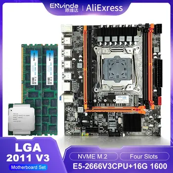 ENVINDA D4 Placa de baza Set Kit Xeon E5 2666V3 CPU Procesor LGA 2011-3 16G DDR3=2x8G 1600 ECC RAM Combo SATA NVME M. 2 USB3.0 X99